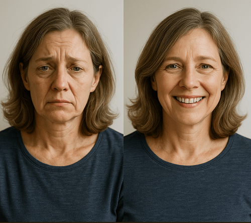 mujer triste mujer sonriente